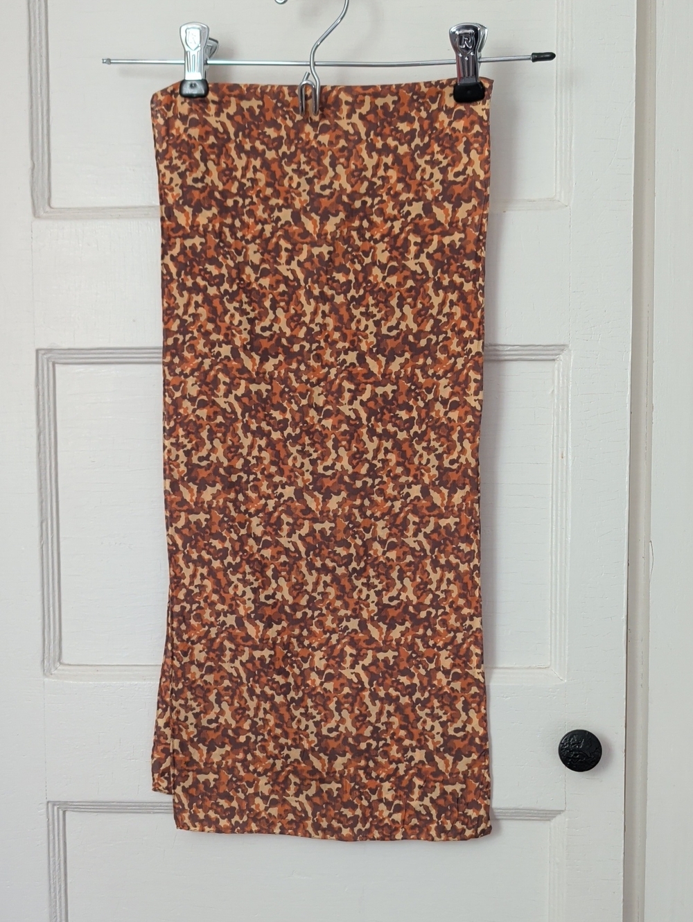 Vintage Scarf Silk Brown Orange Animal Print Handrolled Handsewn Small 9x42